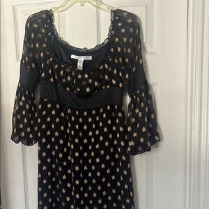Diane Von Furstenberg Black and Gold Bell Sleeve, short dress